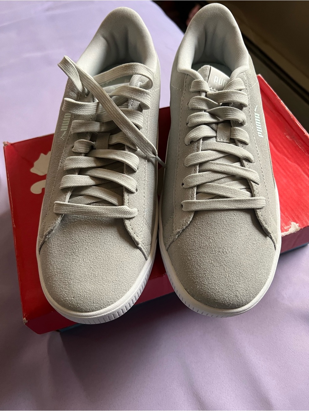 Puma Light Gray Low-Top Suede Sneakers